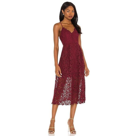 ASTR Lace A-Line Midi Romantic Feminine Party wedding Guest Dress Red Size Small - Picture 1 of 8